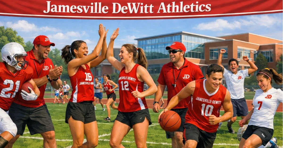 Students playing multiple sports on Jamesville DeWitt Sports field, celebrating teamwork.