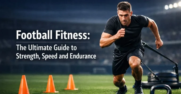 Football fitness training on field with sprint and strength exercises