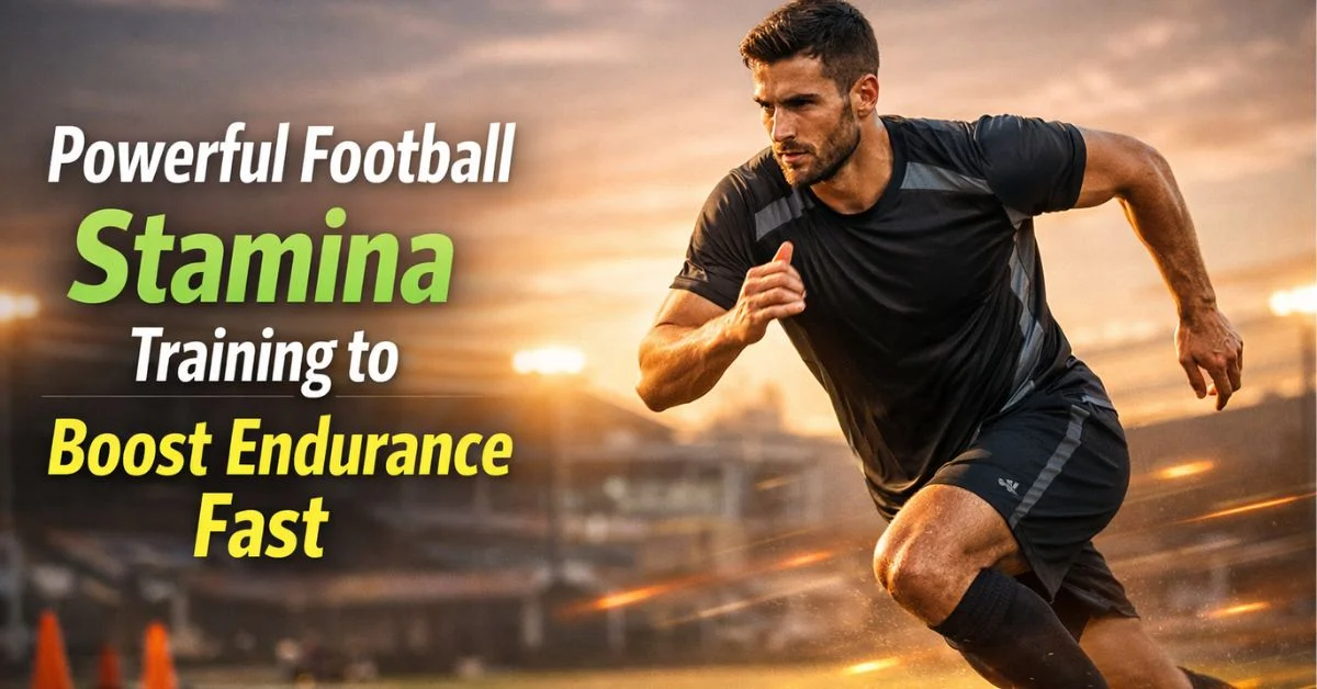 "Powerful Football Stamina Training to Boost Endurance Fast with athlete sprinting on field at sunset"