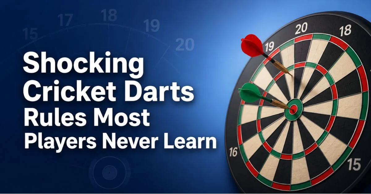 Shocking Cricket Darts Rules Most Players Never Learn banner with dartboard and blue gradient background