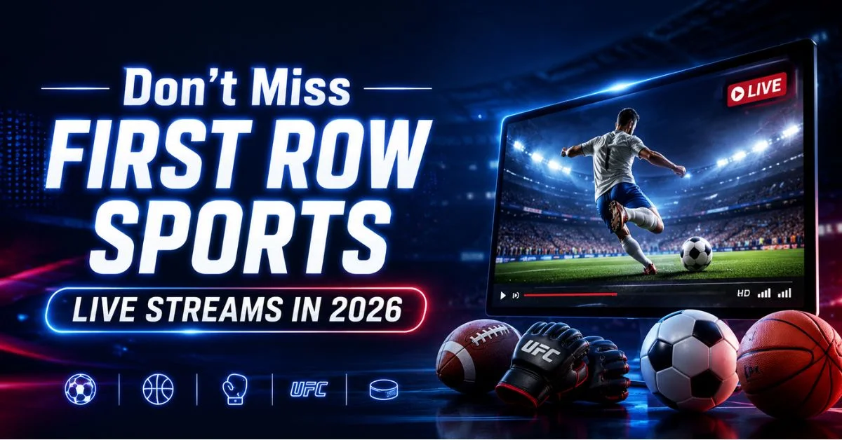 First Row Sports live streaming featured image showing football, basketball, UFC, and online sports streams in 2026.