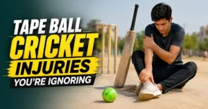 Tape ball cricket injuries showing a street cricket player with minor arm and ankle pain during a casual match